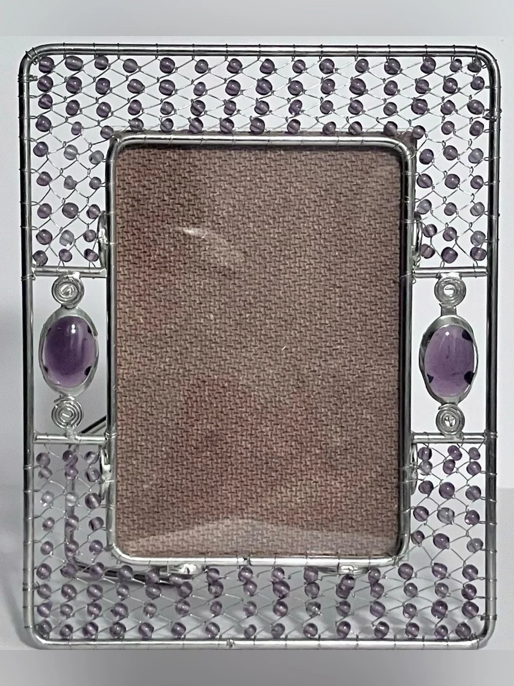PURPLE GLASS Beaded NEW VIEW Frame / Holds 3.5x5 Photo / UNUSUAL Handmade